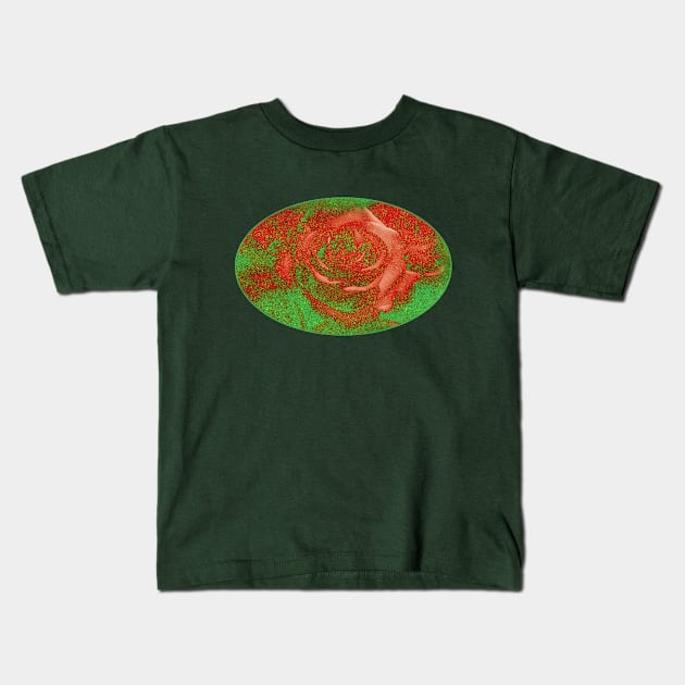 romantic red roses and green glitter pattern for flowers lovers Kids T-Shirt by designsbyxarah